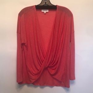 Eloquii Coral Draped Front Long-Sleeve Top